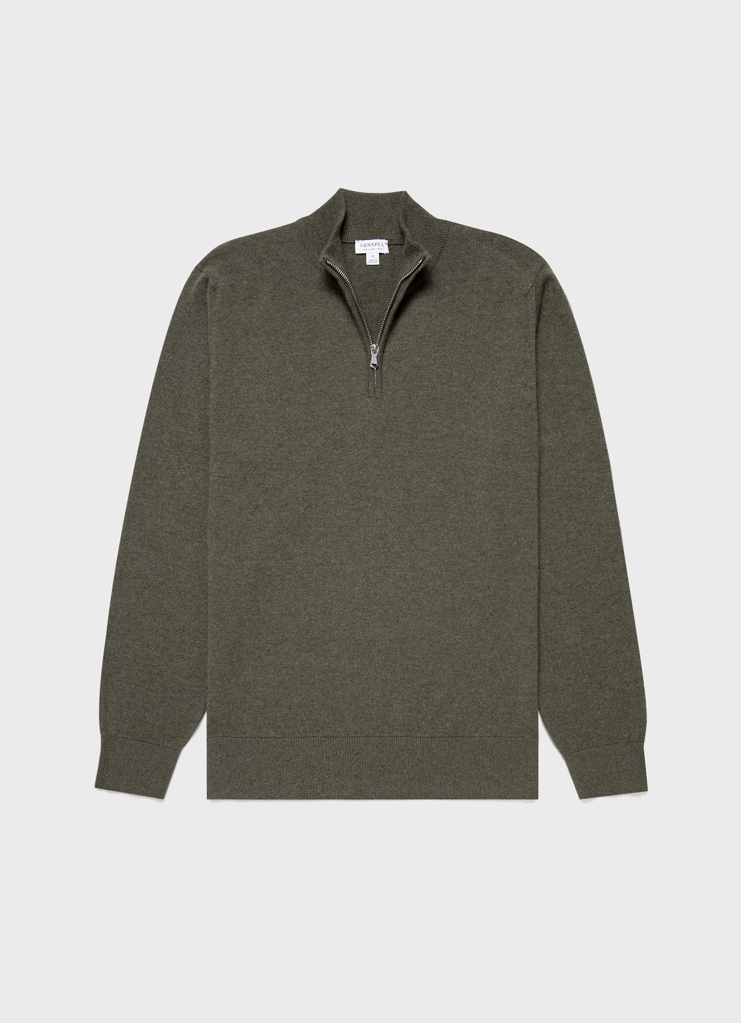 Men's Cashmere Zip Neck Jumper in Dark Moss