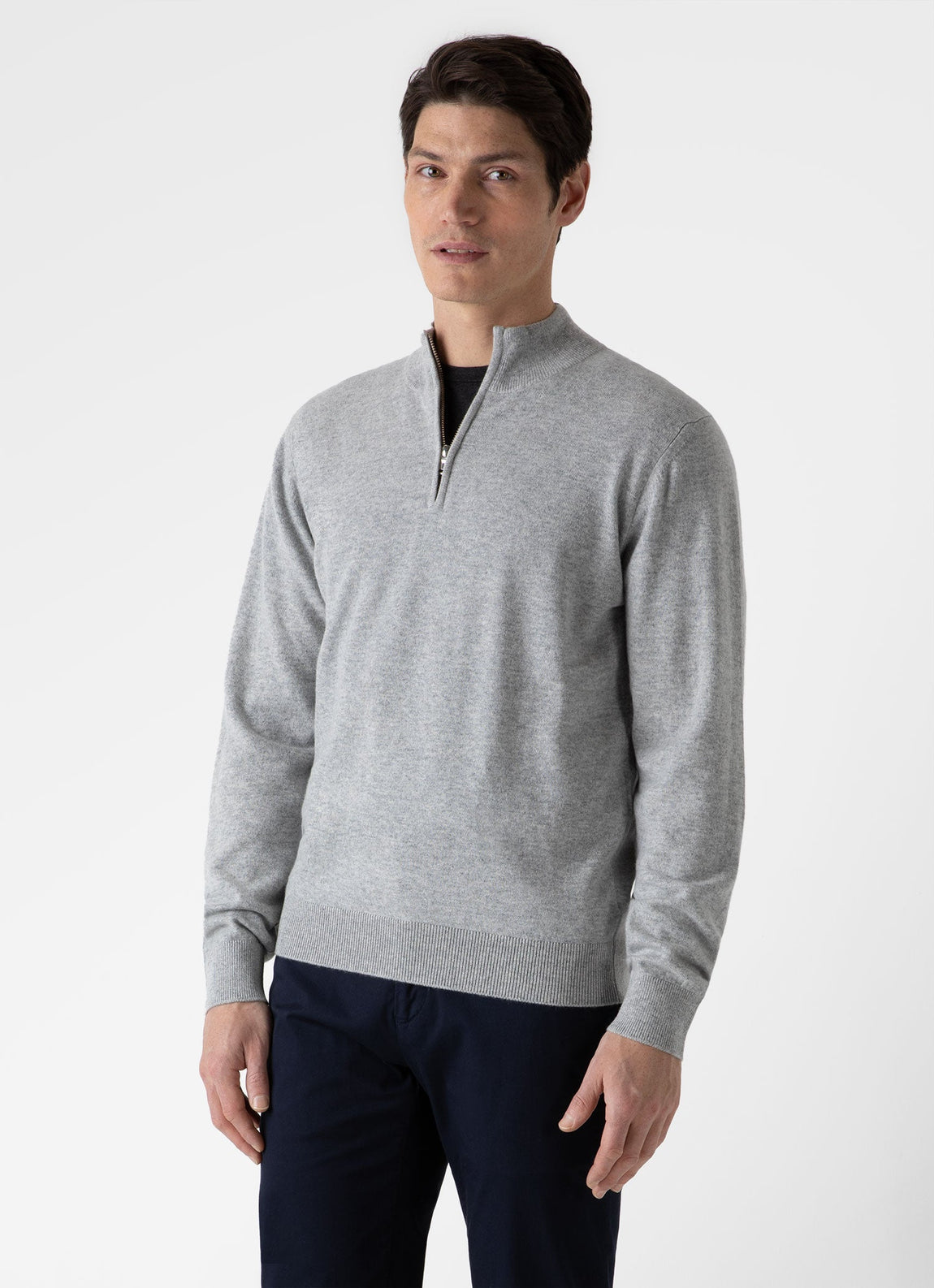 Men's Cashmere Zip Neck Jumper in Grey Melange