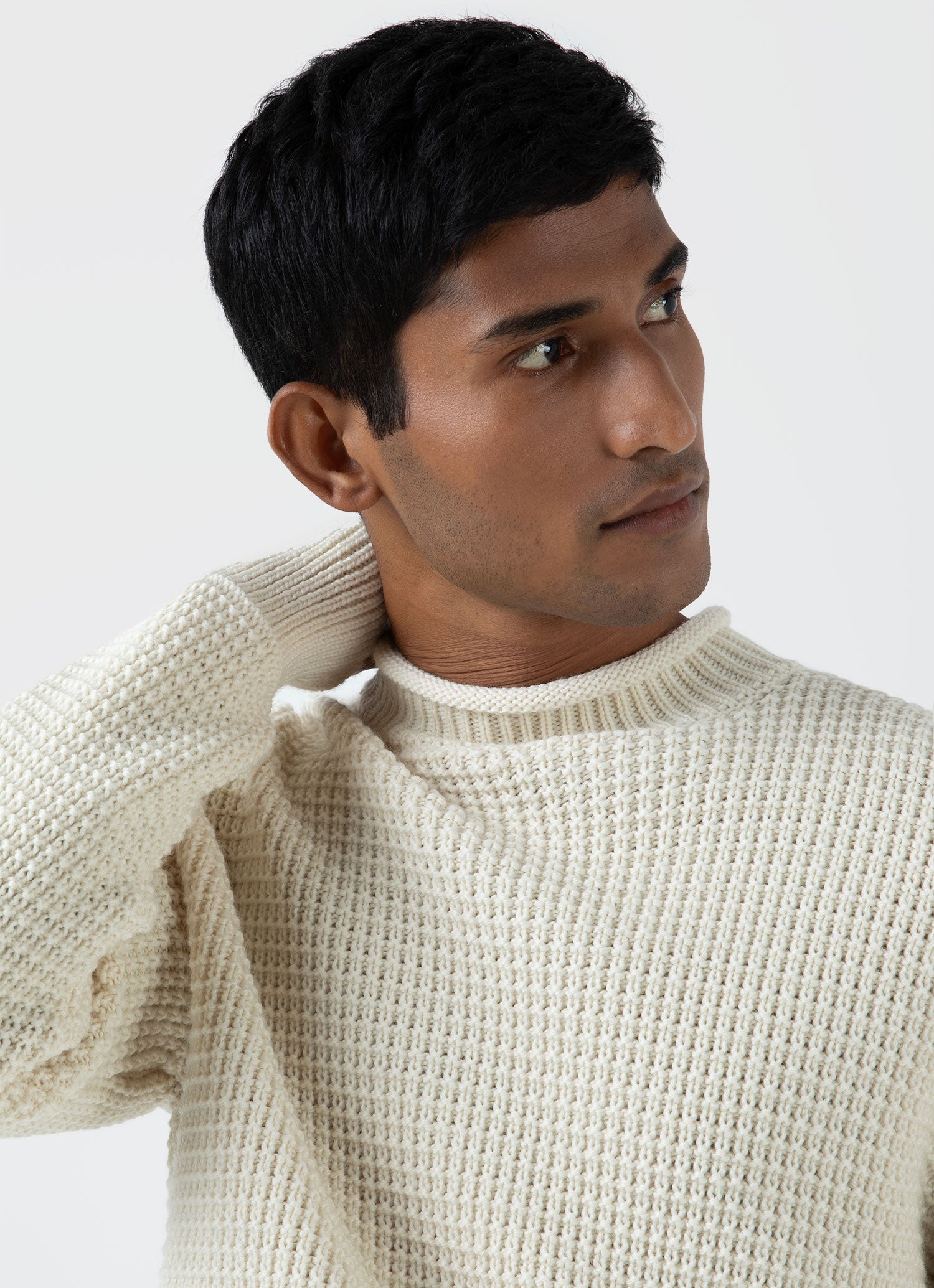 Men's Merino Fisherman Jumper in Ecru