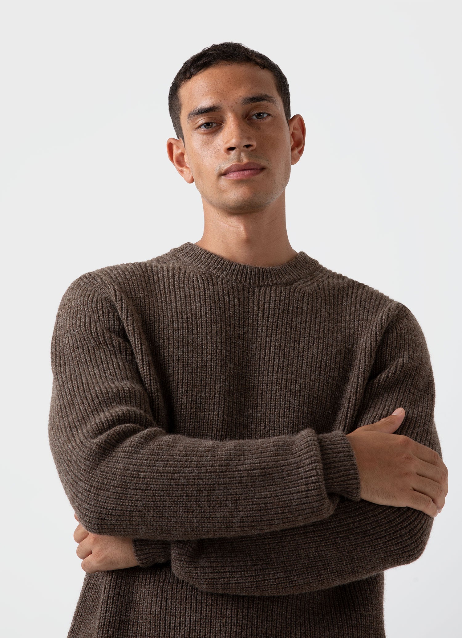 Men's Luxury British Wool Jumper in Natural Brown