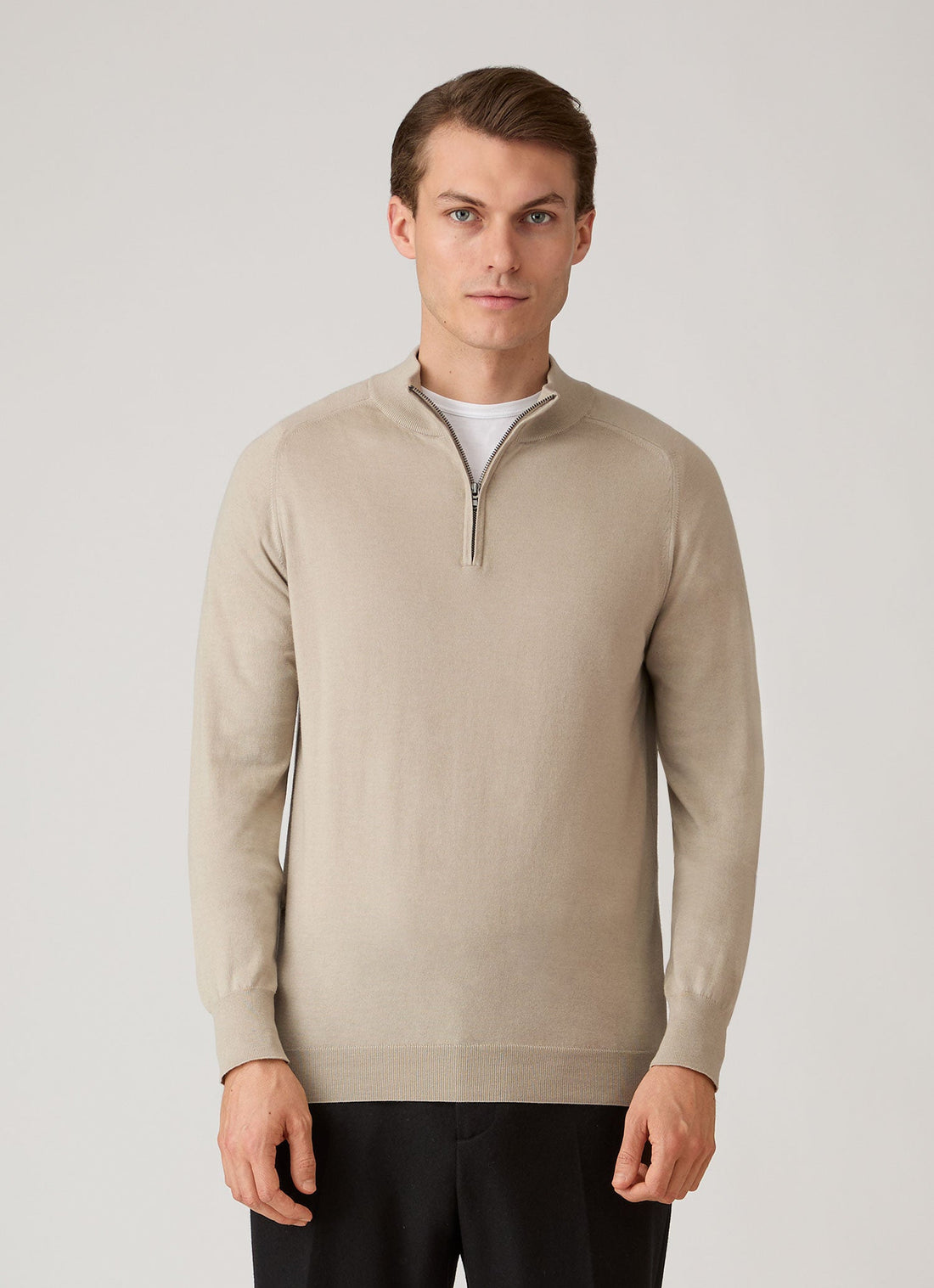 Sea Island Kaschmir Pullover mit halbem Reißverschluss
