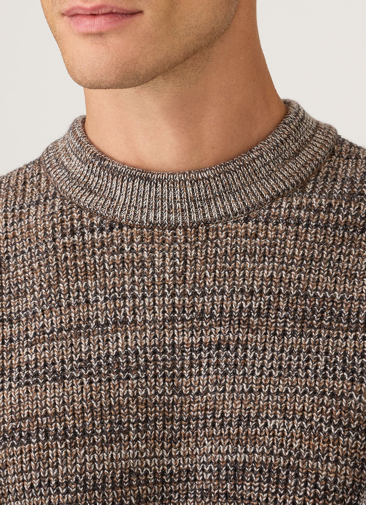 Men's Merino Twisted Stitch Jumper in Dark Beige