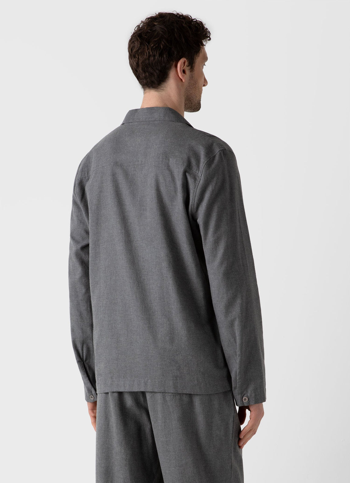 Men's Cotton Flannel Pyjama Shirt in Mid Grey Melange