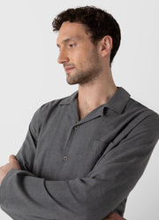 Men's Cotton Flannel Pyjama Shirt in Mid Grey Melange