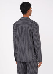 Men's Cotton Flannel Pyjama Shirt in Charcoal/Mid Grey Stripe