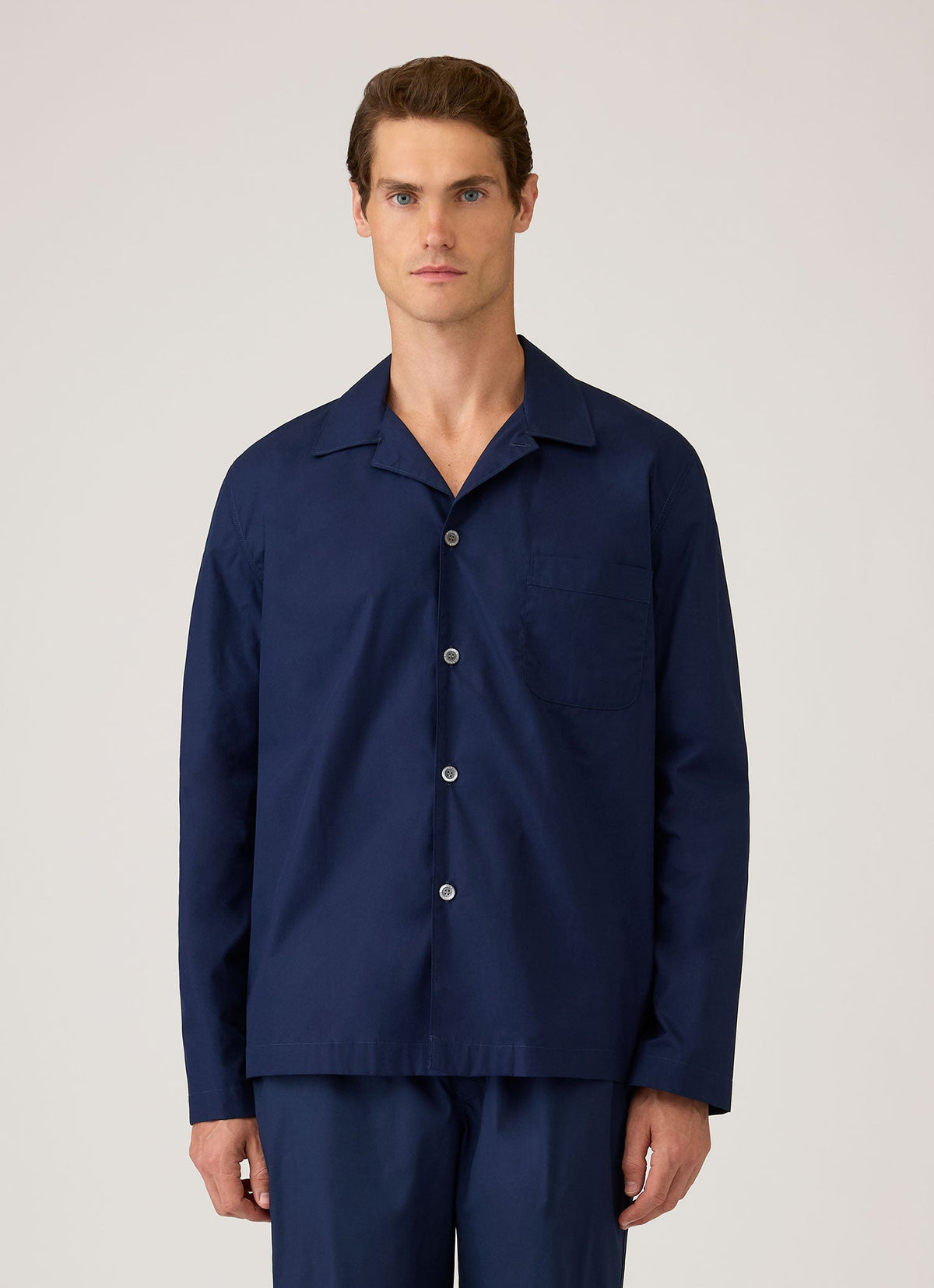 Men's Cotton Poplin Pyjama Shirt in Navy