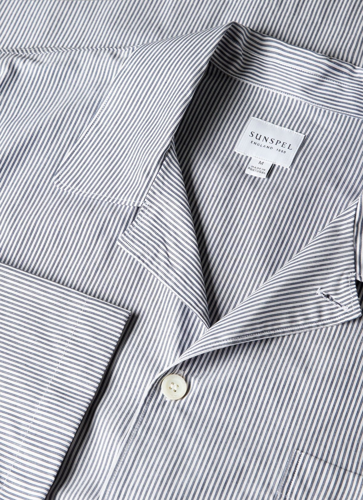 Men's Cotton Poplin Pyjama Shirt in White/Navy/Light Blue