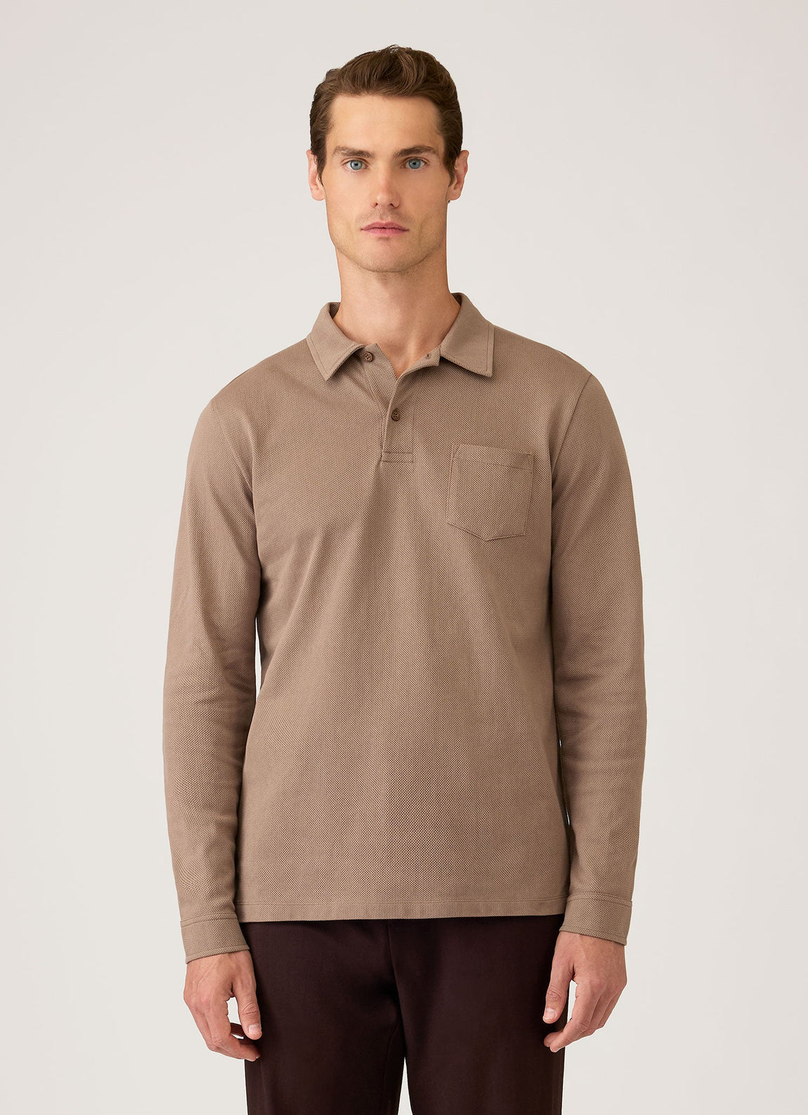 Men's Long Sleeve Riviera Polo Shirt in Taupe
