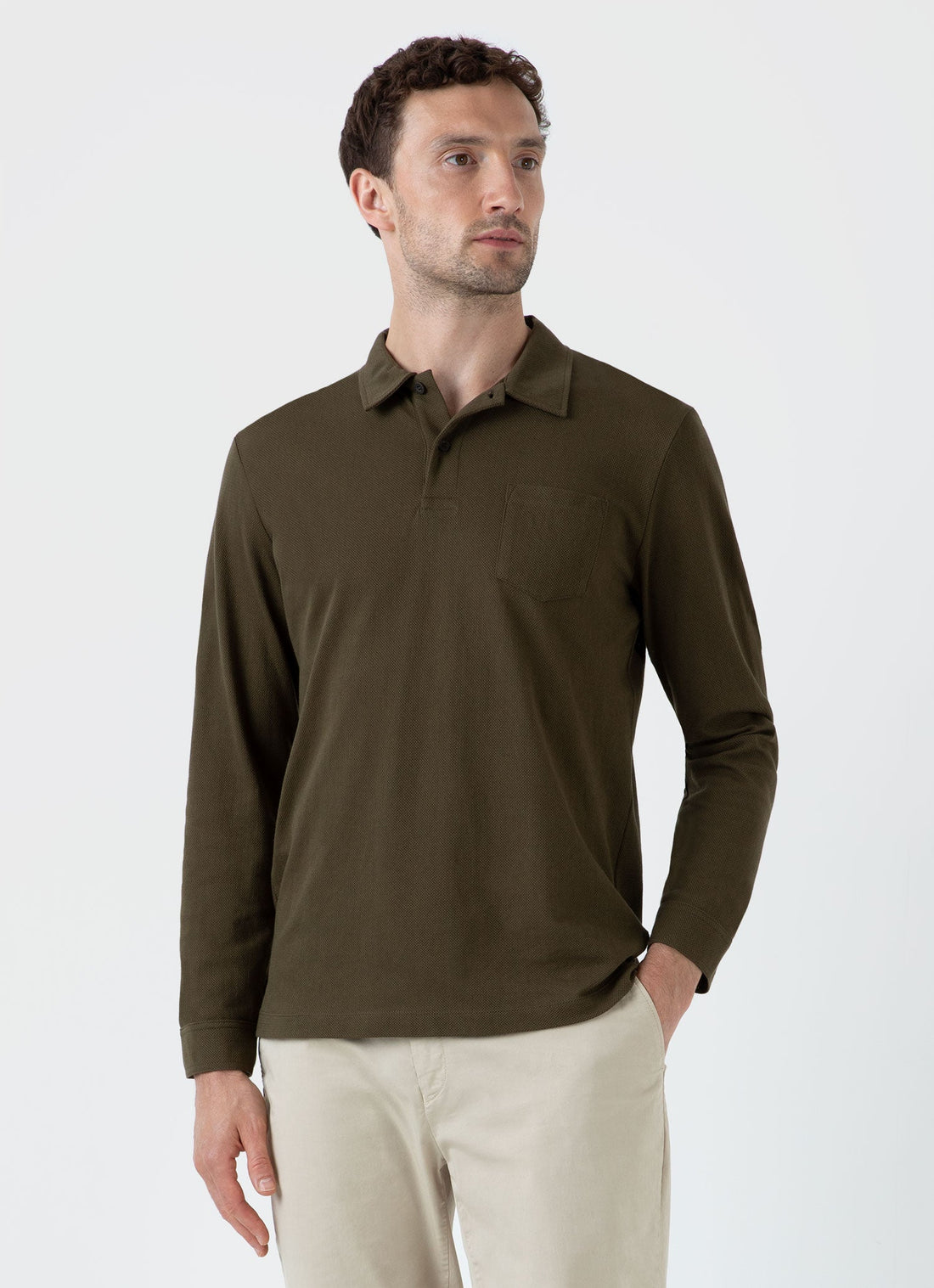 Men's Long Sleeve Riviera Polo Shirt in Dark Olive