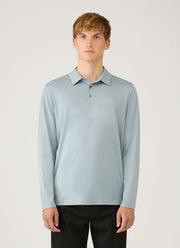 Men's Long Sleeve Classic Jersey Polo Shirt in Stone Blue