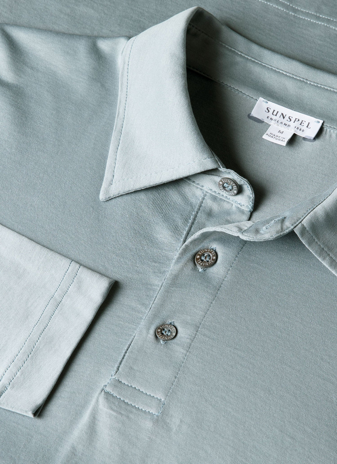 Men's Long Sleeve Classic Jersey Polo Shirt in Stone Blue