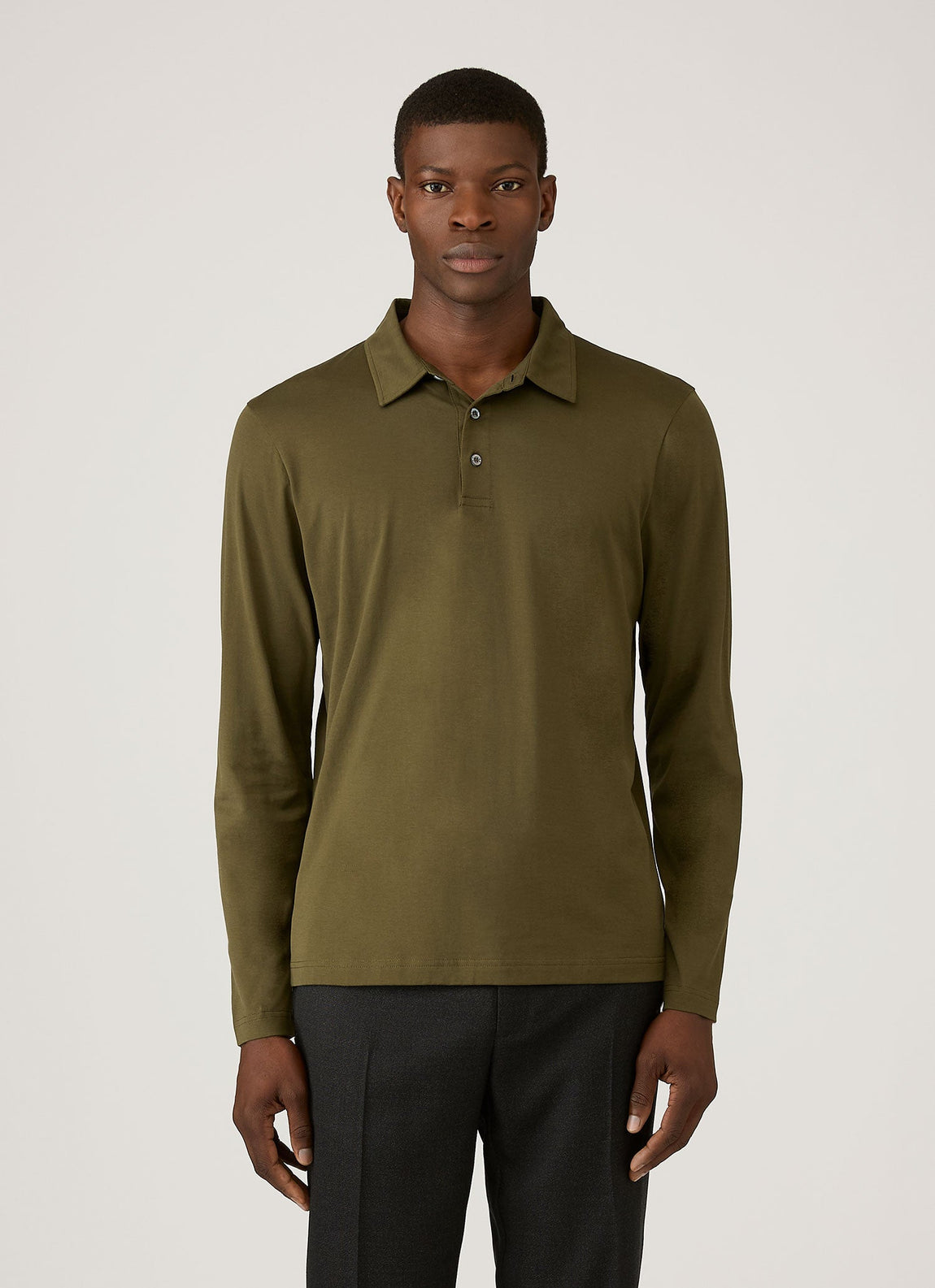Men's Long Sleeve Classic Jersey Polo Shirt in Deep Olive