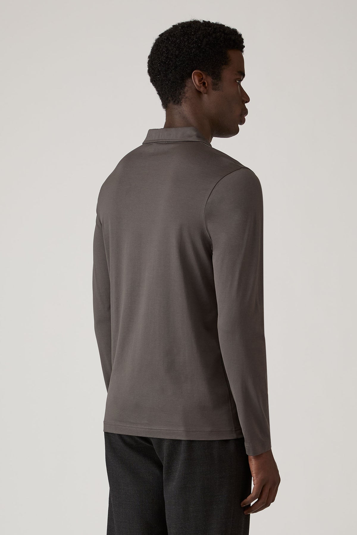 Men's Long Sleeve Classic Jersey Polo Shirt in Anthracite