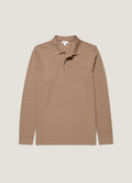 Men's Long Sleeve Piqué Polo Shirt in Taupe