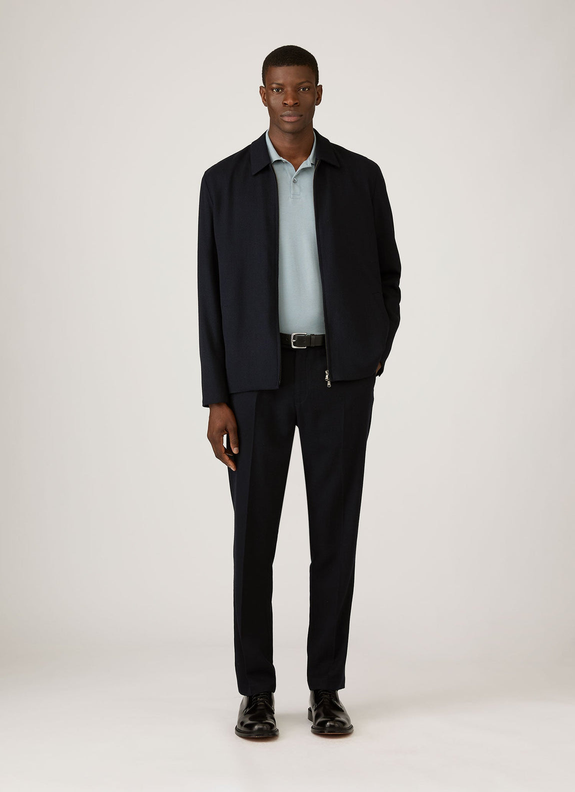 Men's Long Sleeve Piqué Polo Shirt in Stone Blue