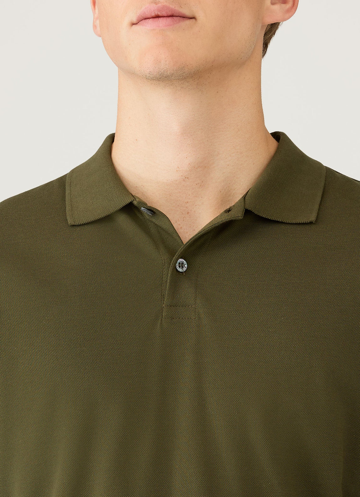 Men's Long Sleeve Piqué Polo Shirt in Deep Olive