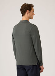 Men's Long Sleeve Piqué Polo Shirt in Slate Green