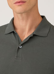 Men's Long Sleeve Piqué Polo Shirt in Slate Green