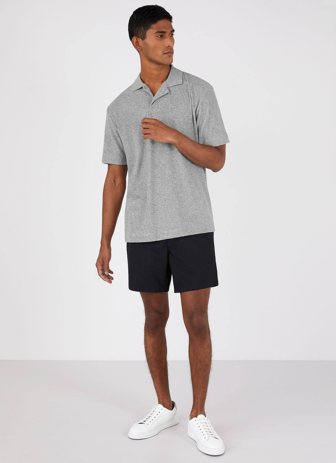 Men's Towelling Polo Shirt in Grey Melange