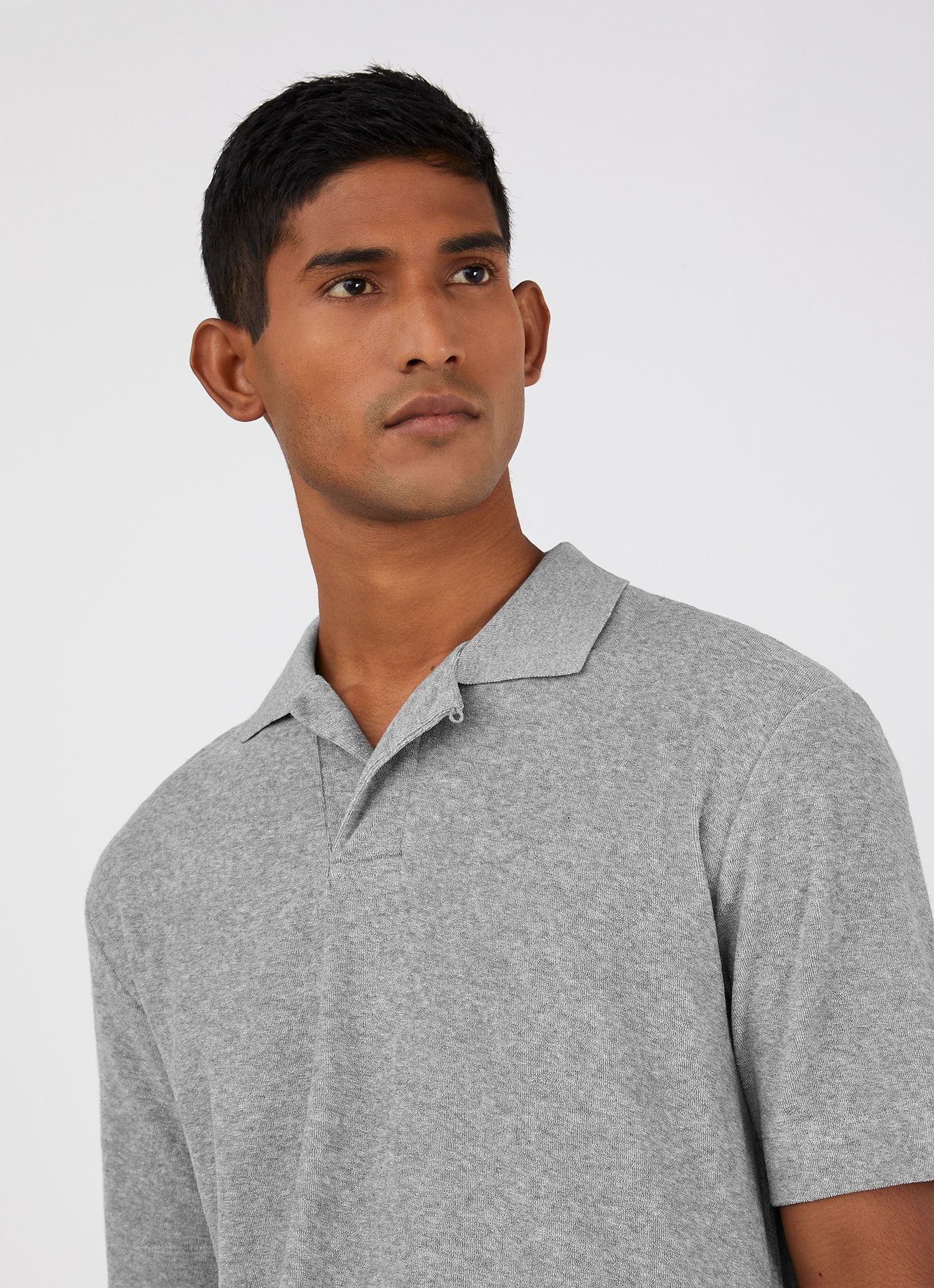 Men's Towelling Polo Shirt in Grey Melange