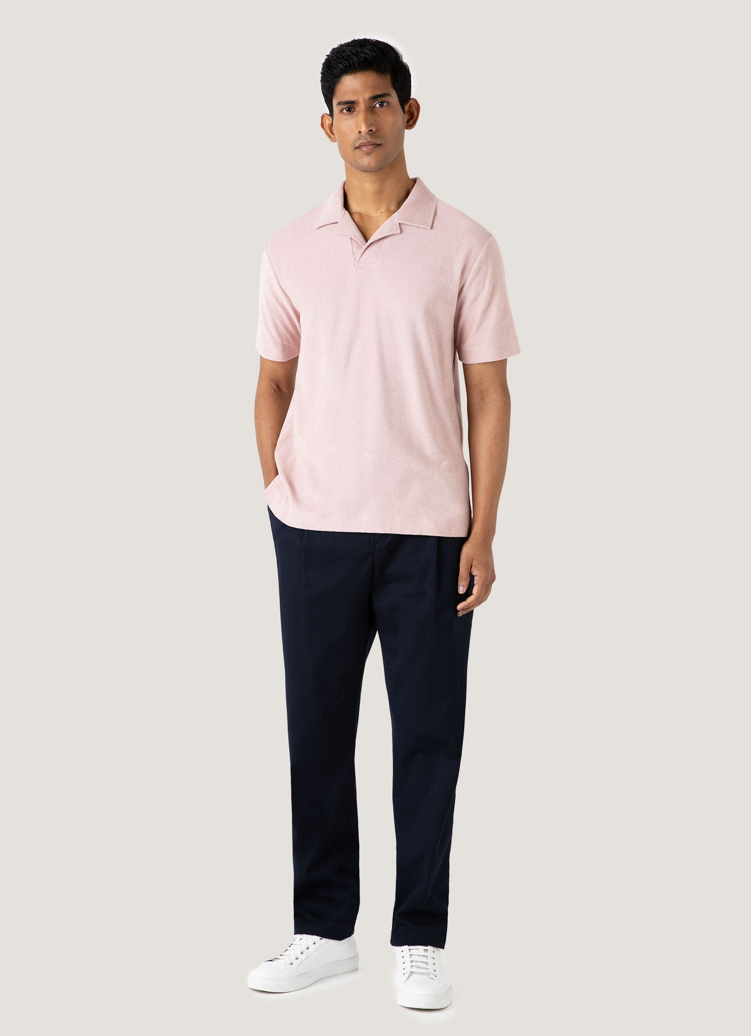 Men's Towelling Polo Shirt in Pale Pink