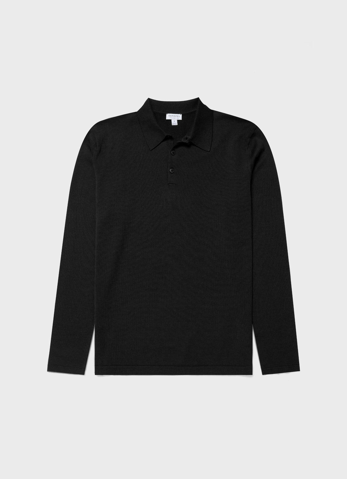 Men's Sea Island Cotton Long Sleeve Polo Shirt in Black