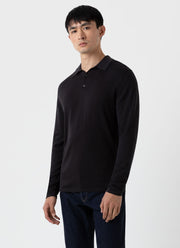 Men's Sea Island Cotton Long Sleeve Polo Shirt in Black