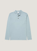 Men's Long Sleeve Sea Island Cotton Knit Polo Shirt in Stone Blue
