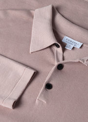 Men's Long Sleeve Sea Island Cotton Polo Shirt in Pale Pink