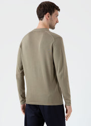 Men's Long Sleeve Sea Island Cotton Polo Shirt in Dark Stone