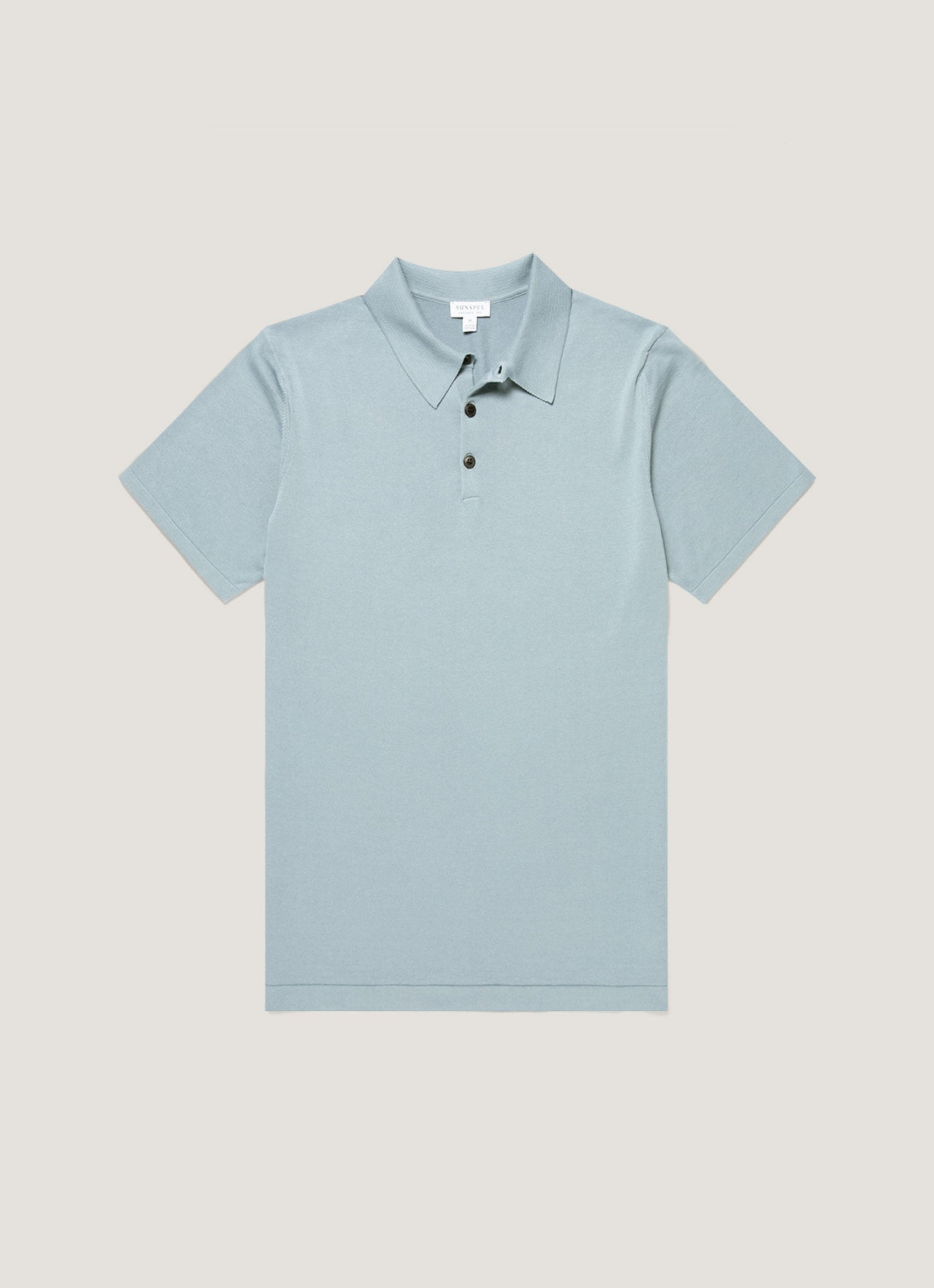 Men's Sea Island Cotton Knit Polo Shirt in Stone Blue