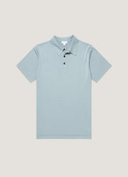 Men's Sea Island Cotton Knit Polo Shirt in Stone Blue