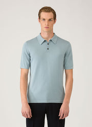 Men's Sea Island Cotton Knit Polo Shirt in Stone Blue