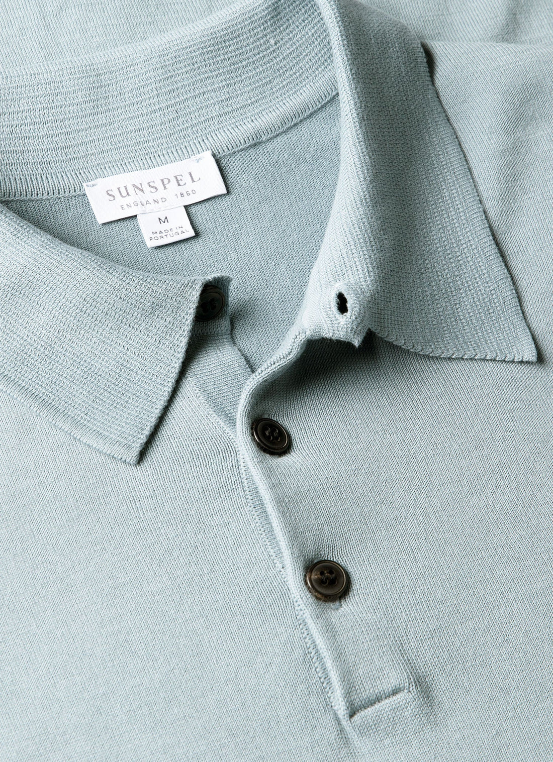 Men's Sea Island Cotton Knit Polo Shirt in Stone Blue