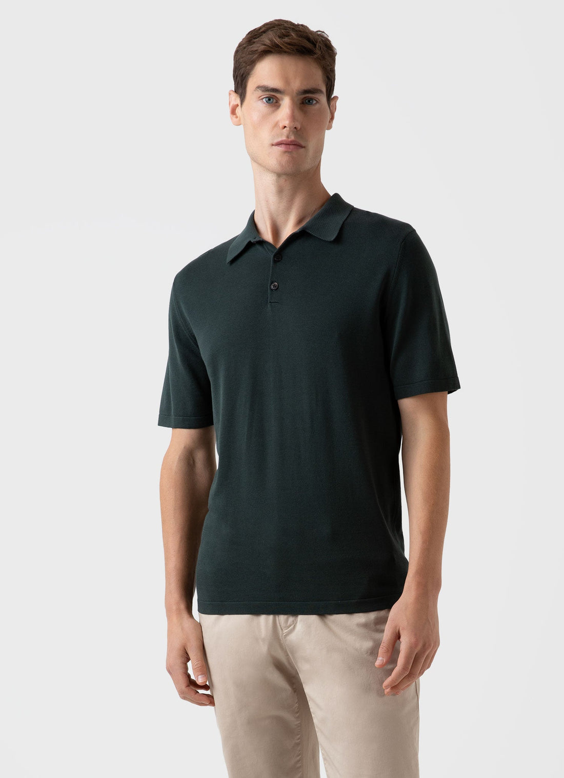 Men's Sea Island Cotton Polo Shirt in Seaweed