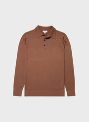 Men's Extra-Fine Merino Polo Shirt in Pecan