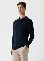 Men's Extra-Fine Merino Polo Shirt in Light Navy