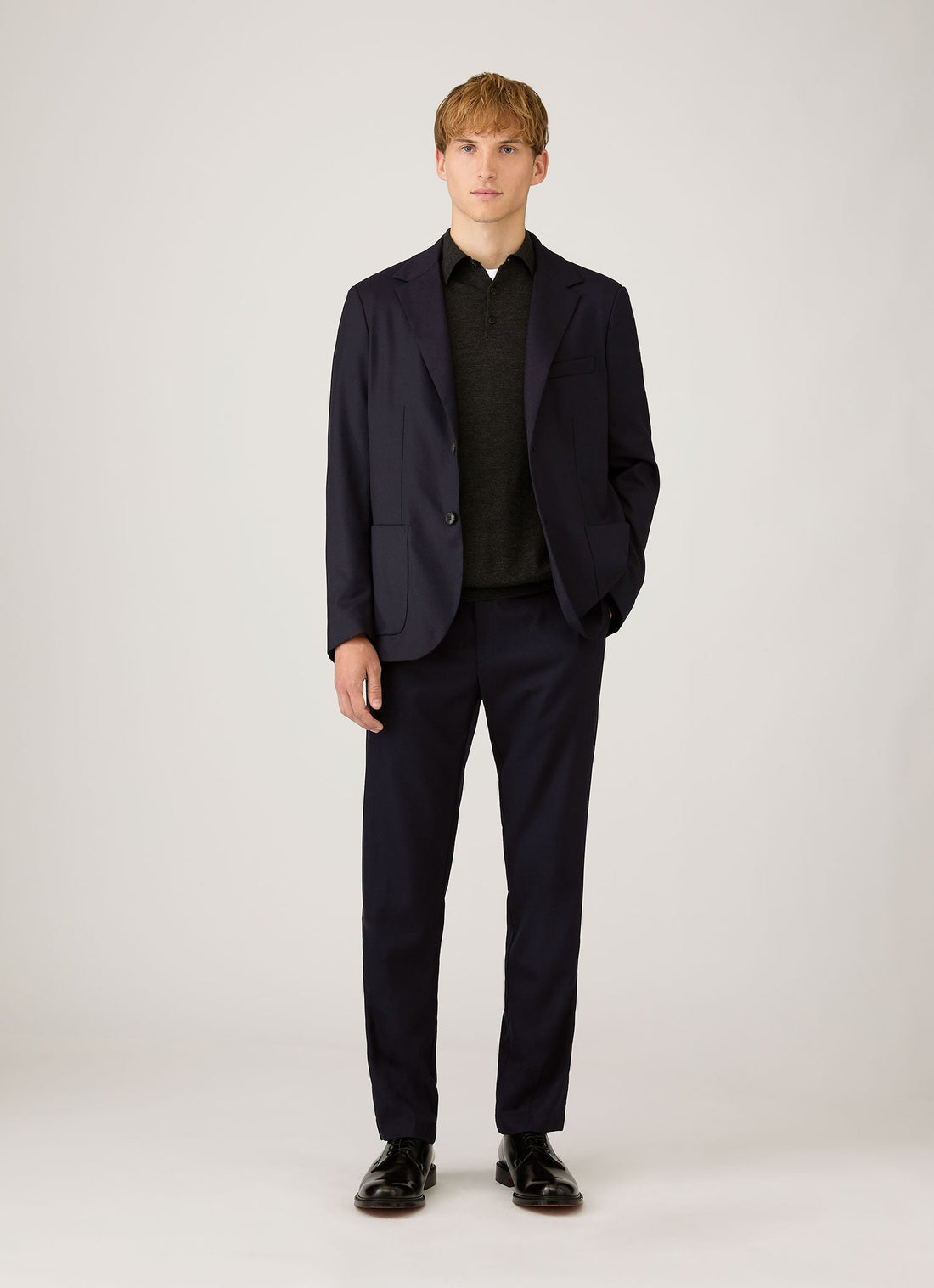 Men's Extra-Fine Merino Polo Shirt in Charcoal Melange