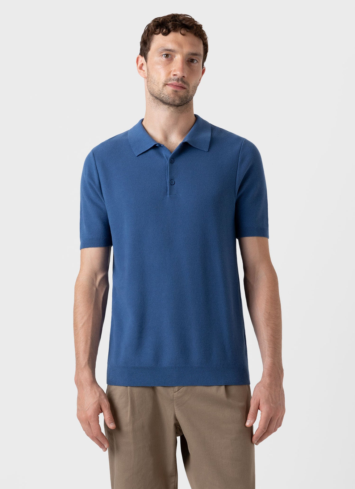 Men's Knit Polo Shirt in Bluestone