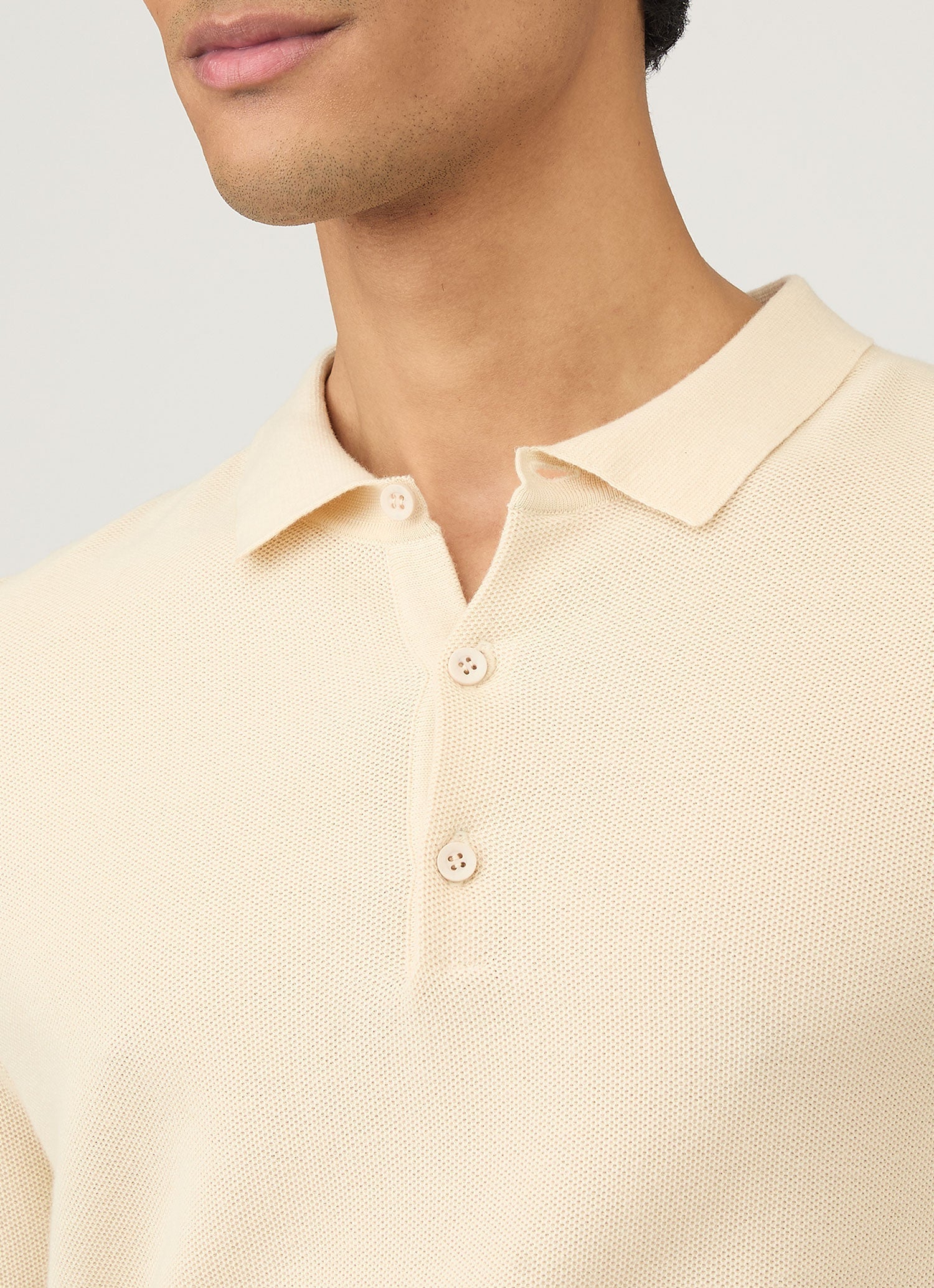 Men's Cotton Knit Polo Shirt in Ecru
