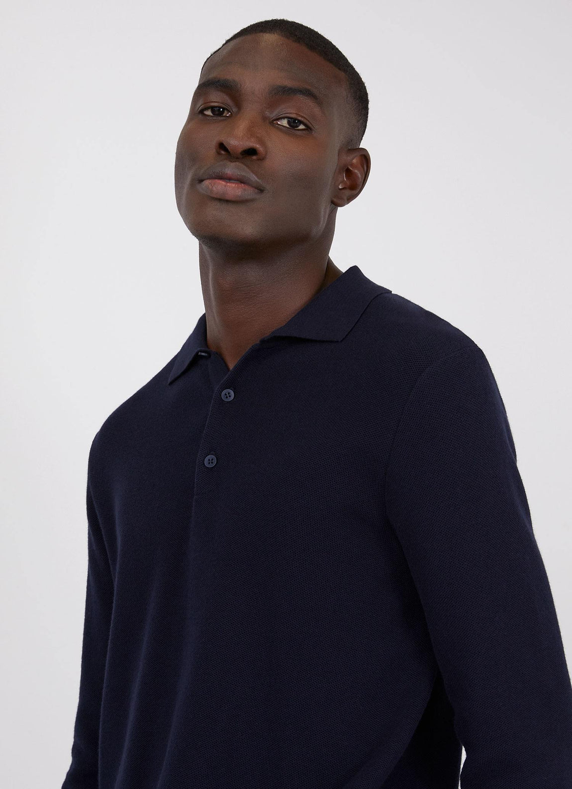 Men's Knit Long Sleeve Polo Shirt in Navy