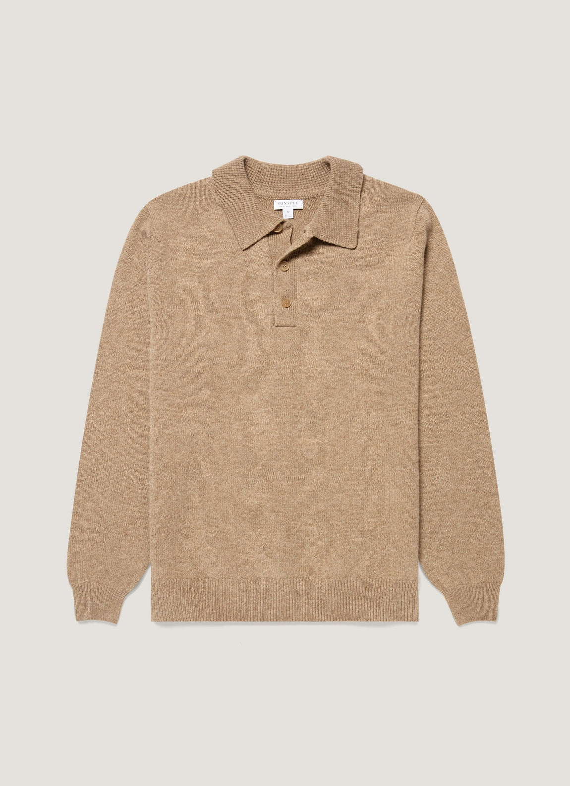 Men's Lambswool Knitted Polo Shirt in Taupe