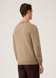Men's Lambswool Knitted Polo Shirt in Taupe
