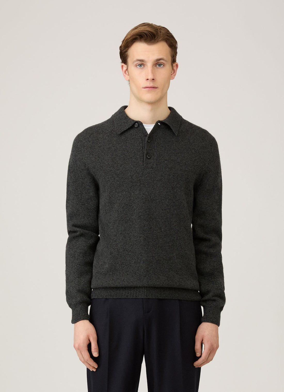 Men's Lambswool Polo Shirt in Dark Green Twist