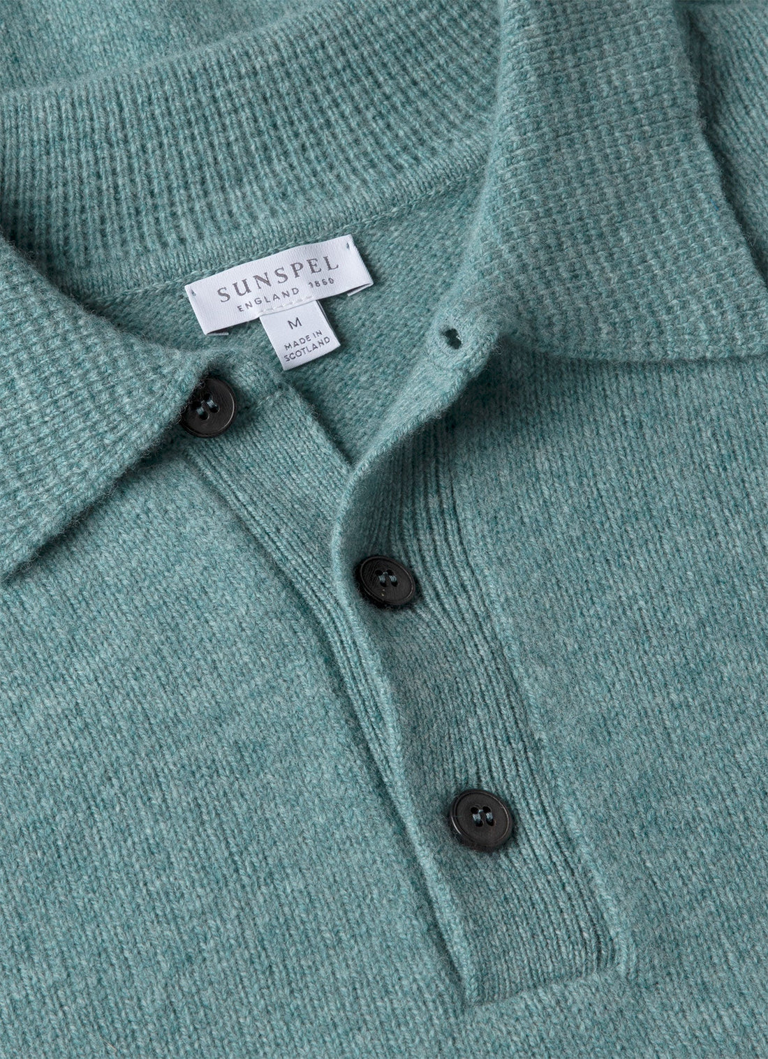 Men's Lambswool Knitted Polo Shirt in Steel Green