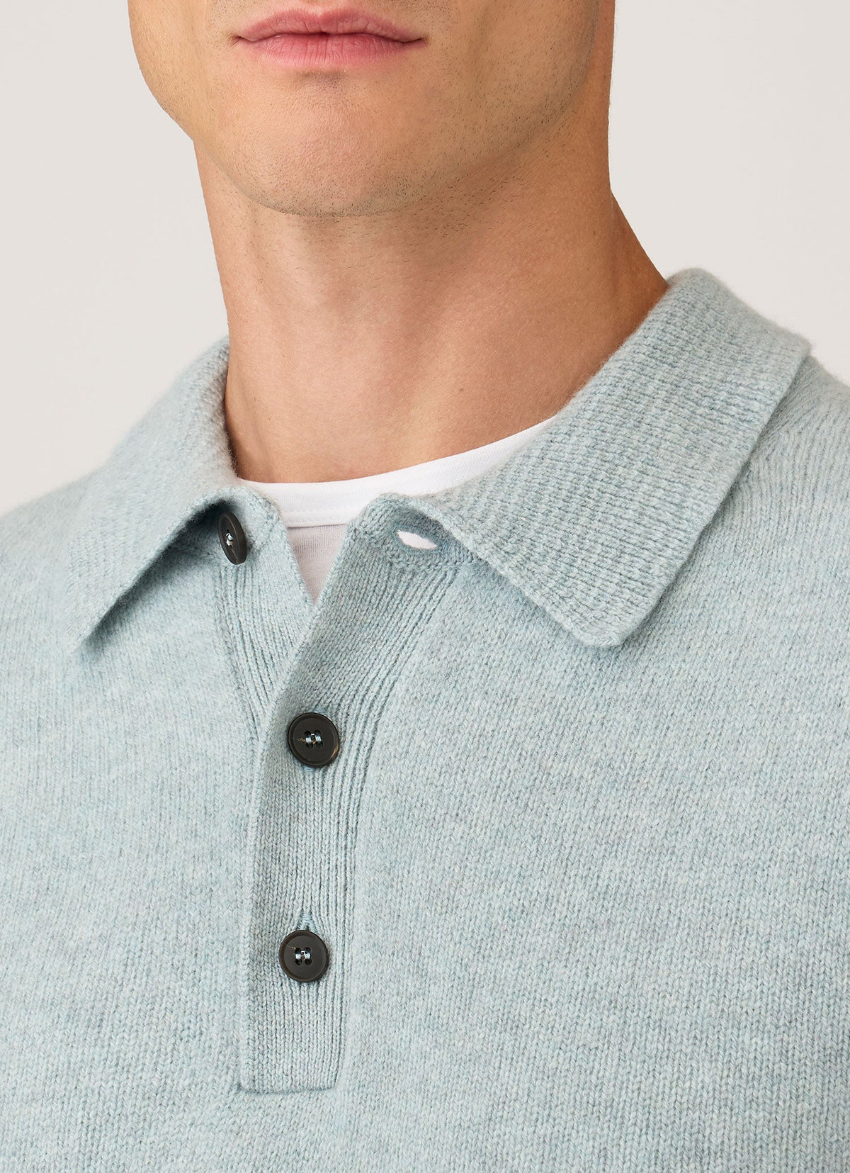 Men's Lambswool Knitted Polo Shirt in Haar