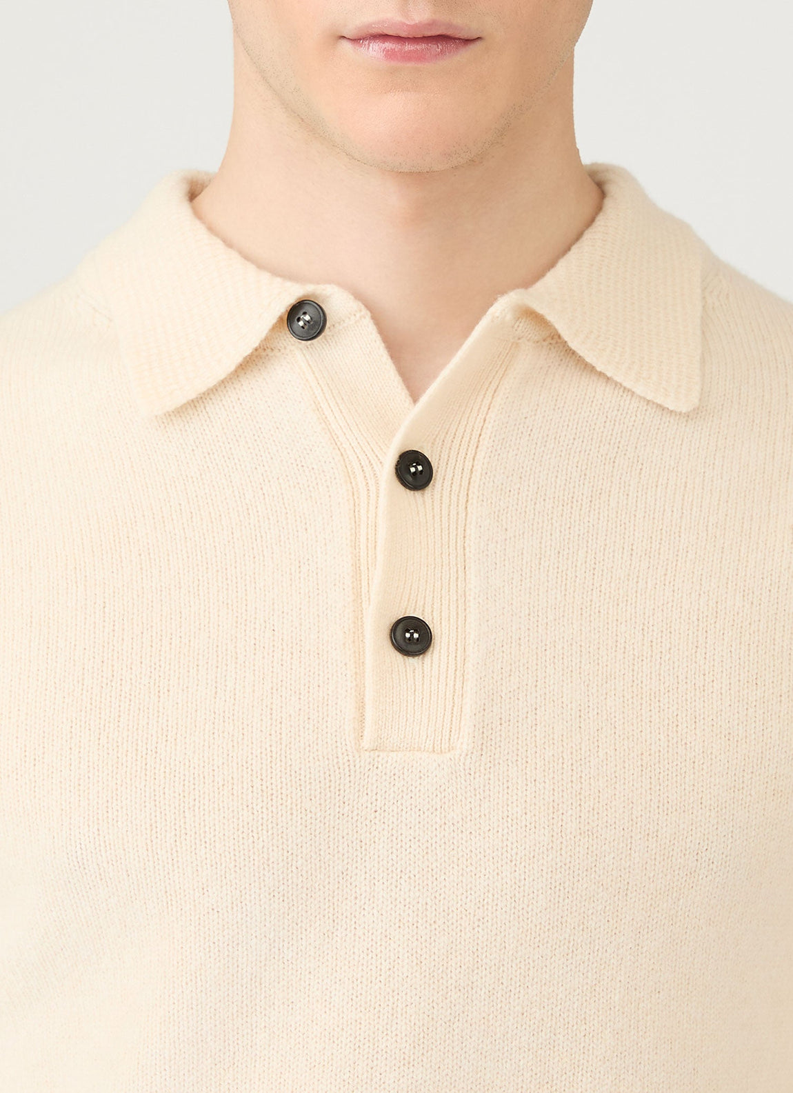 Men's Lambswool Knitted Polo Shirt in Ecru