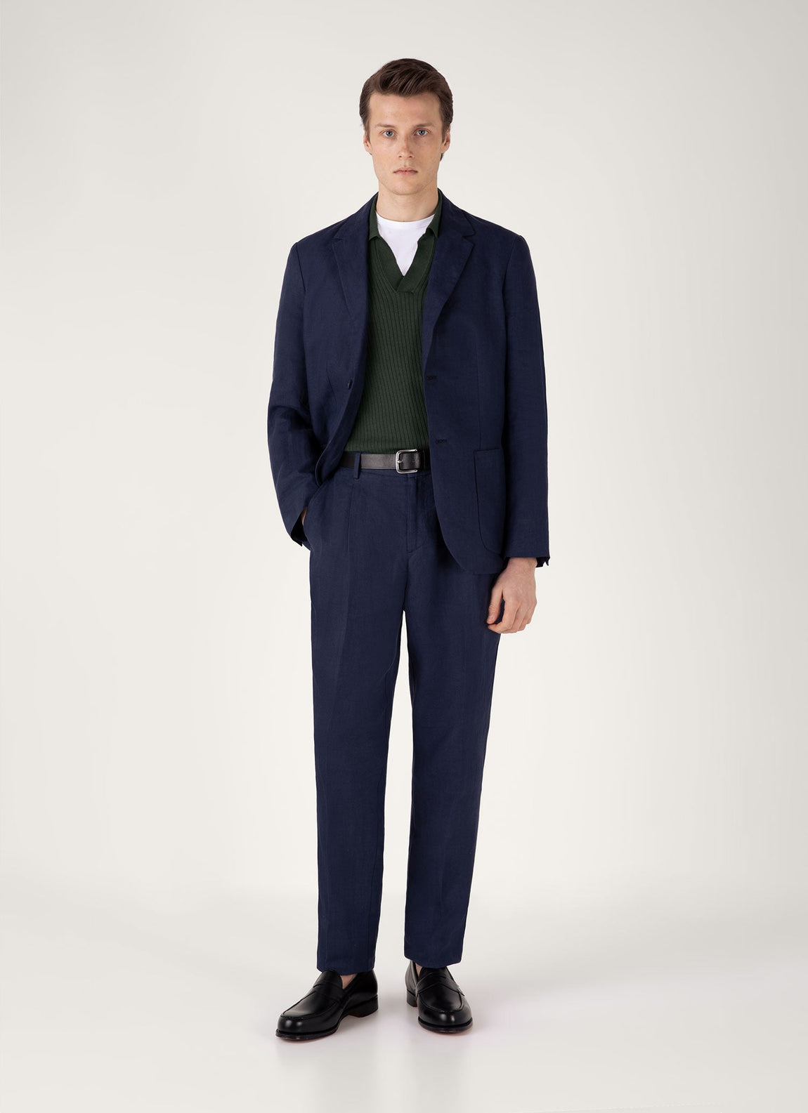 Men's Fine Rib Silk Cotton Polo in Dusk Green