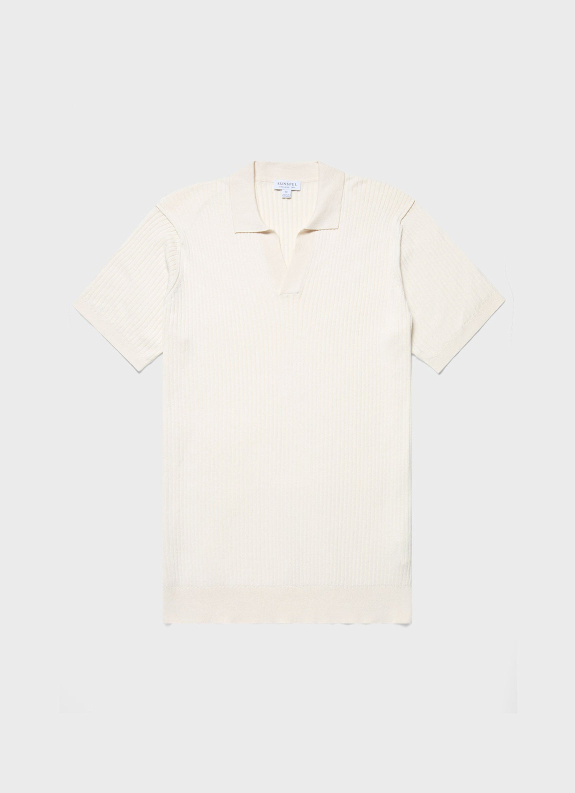 Men's Fine Rib Silk Cotton Polo Shirt in Ecru