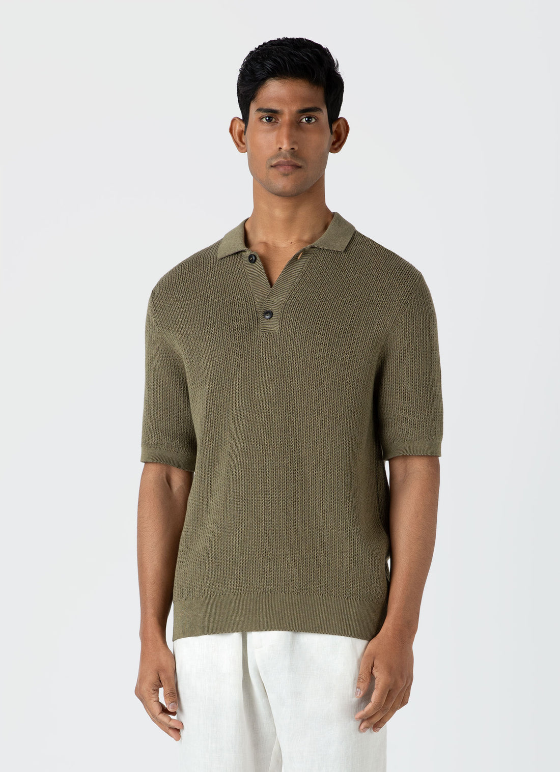 Men's Textured Knit Polo Shirt in Khaki